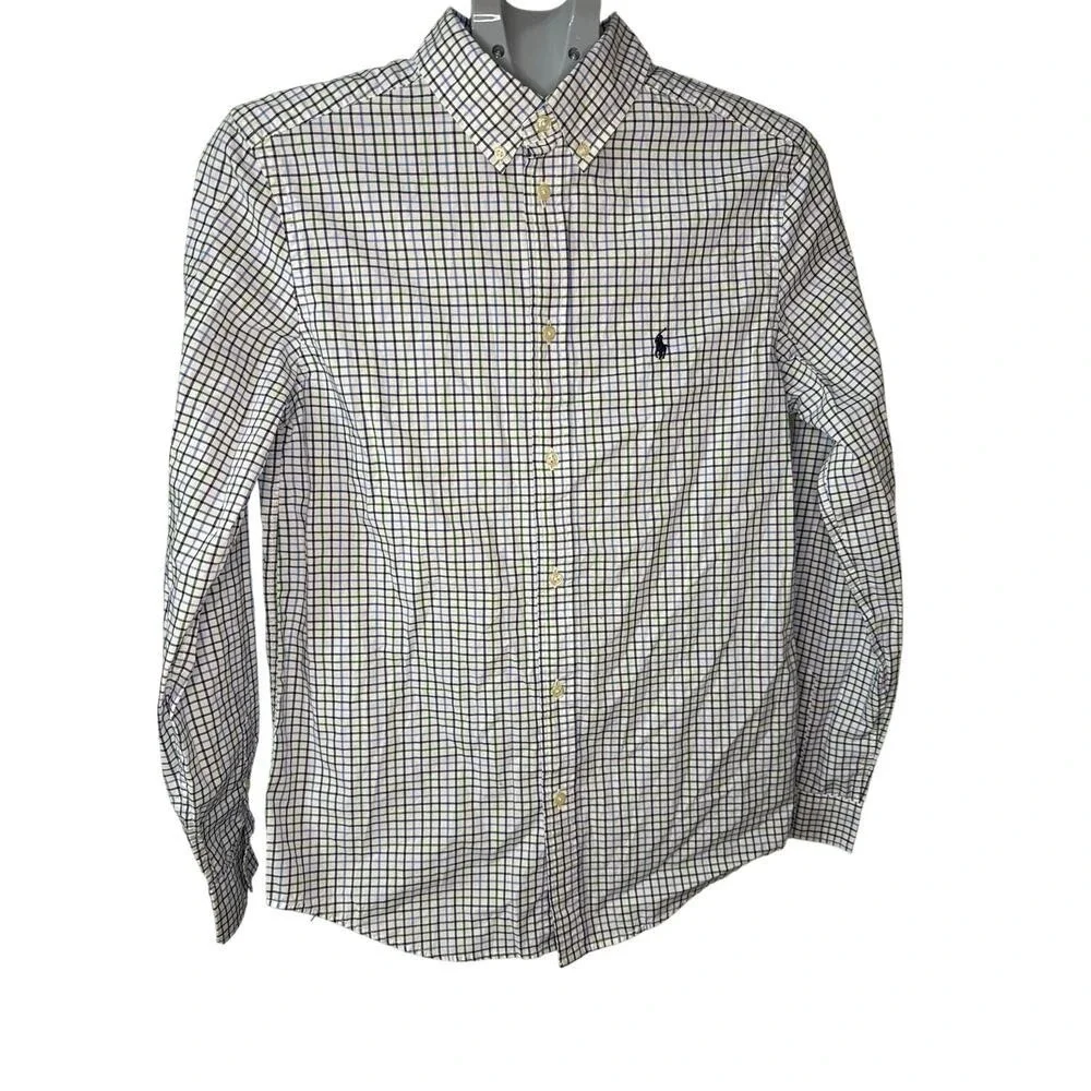 Ralph Lauren Blue and White Casual Button Down Shirt XL Boys
